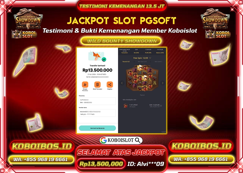 BUKTI KEMENANGAN Alvi***09 SLOT GACOR WILD BOUNTY SHOWDOWN Rp13.500.000,- LUNAS